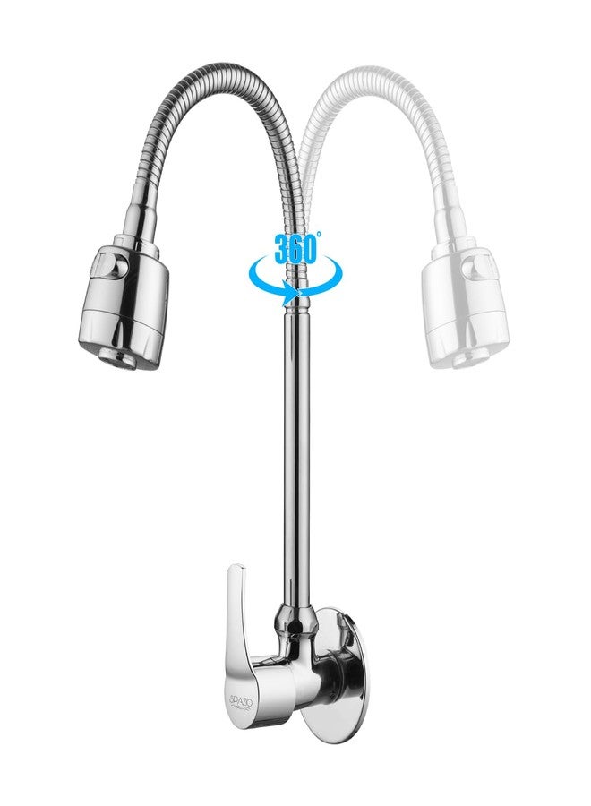 SPAZIO صنبور حوض المطبخ/حوض الغسيل من SPAZIO Topaz Brass، مزود بفوهة دوارة مرنة من الفولاذ المقاوم للصدأ بزاوية 360 درجة ونمط تدفق مزدوج، للماء الساخن أو البارد، مناسب لأحواض المطبخ وأحواض الغسيل، بلمسة نهائية من الكروم مع حافة جدارية. - Image 2